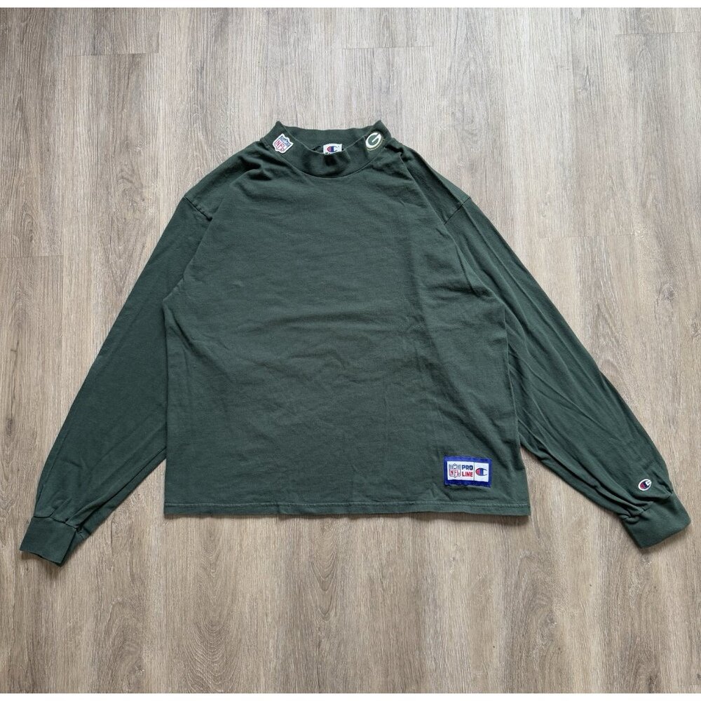 Vintage 90s NFL Green Bay Packers Mock Neck Champion 2XL Long Sleeve Football